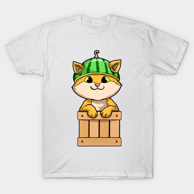 Funny cat with a watermelon on the head T-Shirt by Markus Schnabel